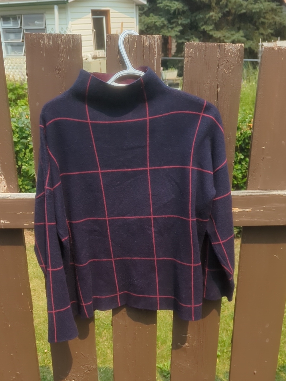 Women's Navy Turtleneck Windowpane Sweater - Unbranded